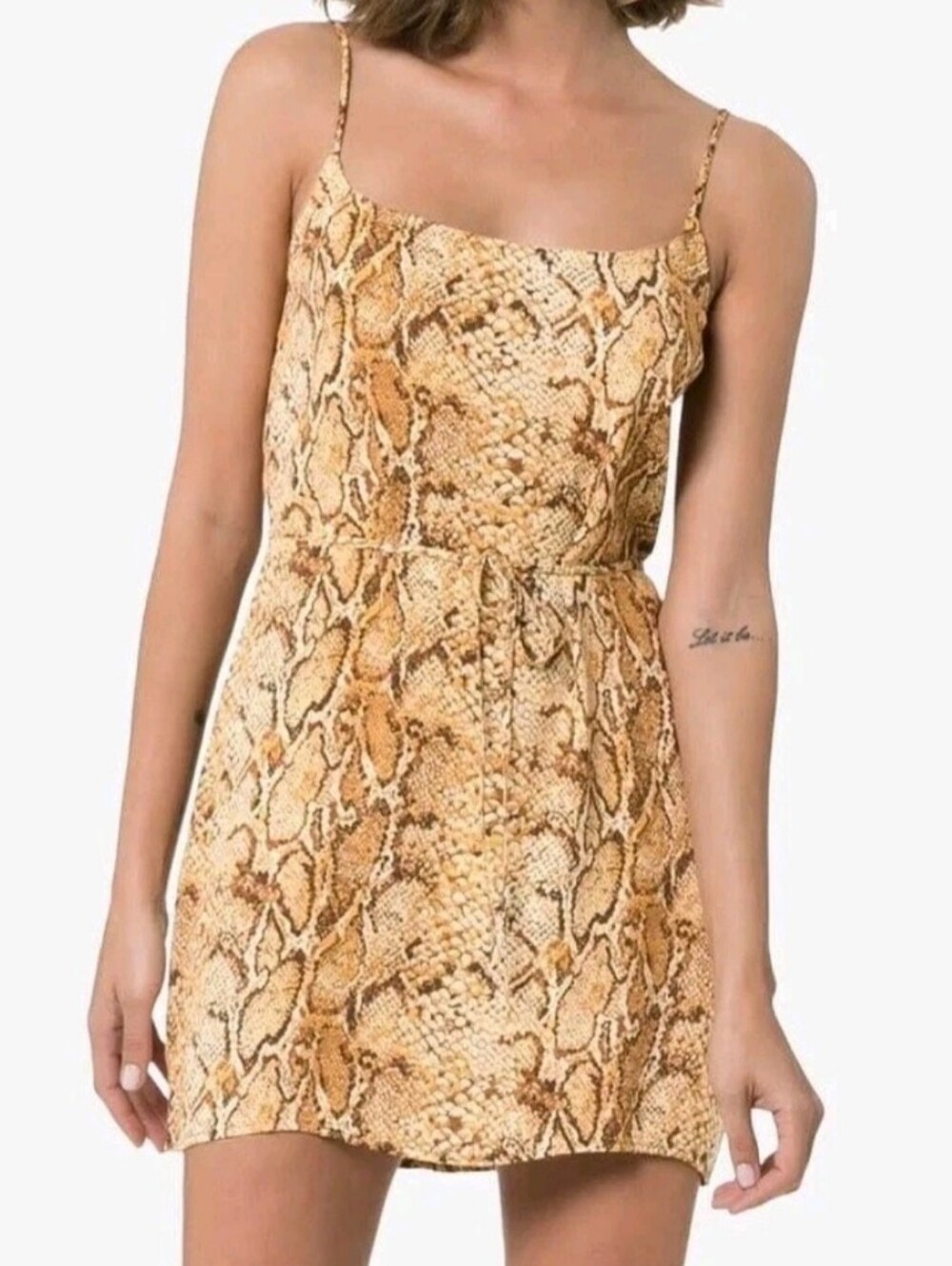 Reformation Vivette Beige Brown Snakeskin Mini Slip Dress Size XS Tie Waist